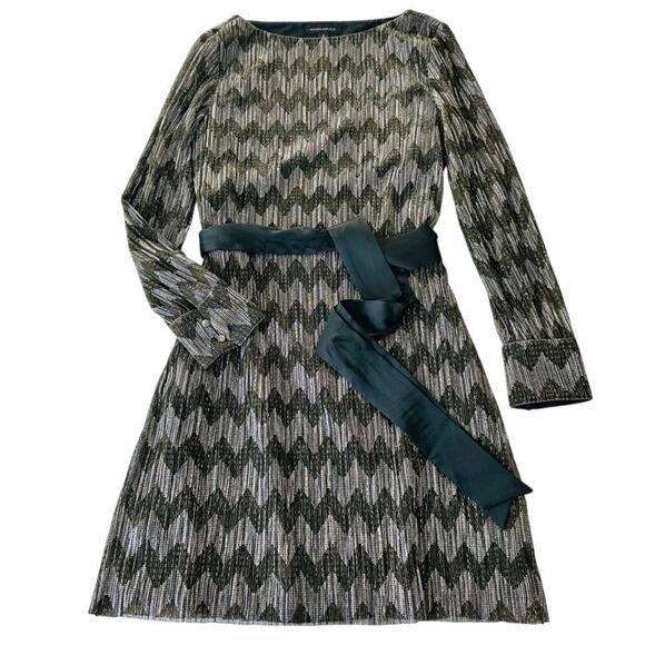 Banana Republic Chevron Boatneck Lurex Dress Black Gold Size 8 Holiday Party - Picture 2 of 11